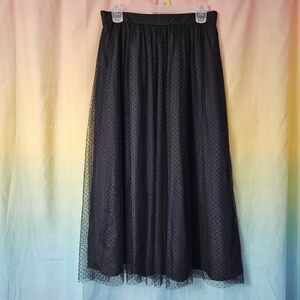 J. Crew Black Midi Skirt Black Clip Dot Overlay Midi Skirt